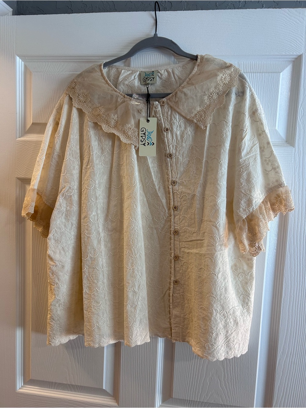 Vintage-Inspired Cream Lace Button Front Blouse by Jaded Gypsy